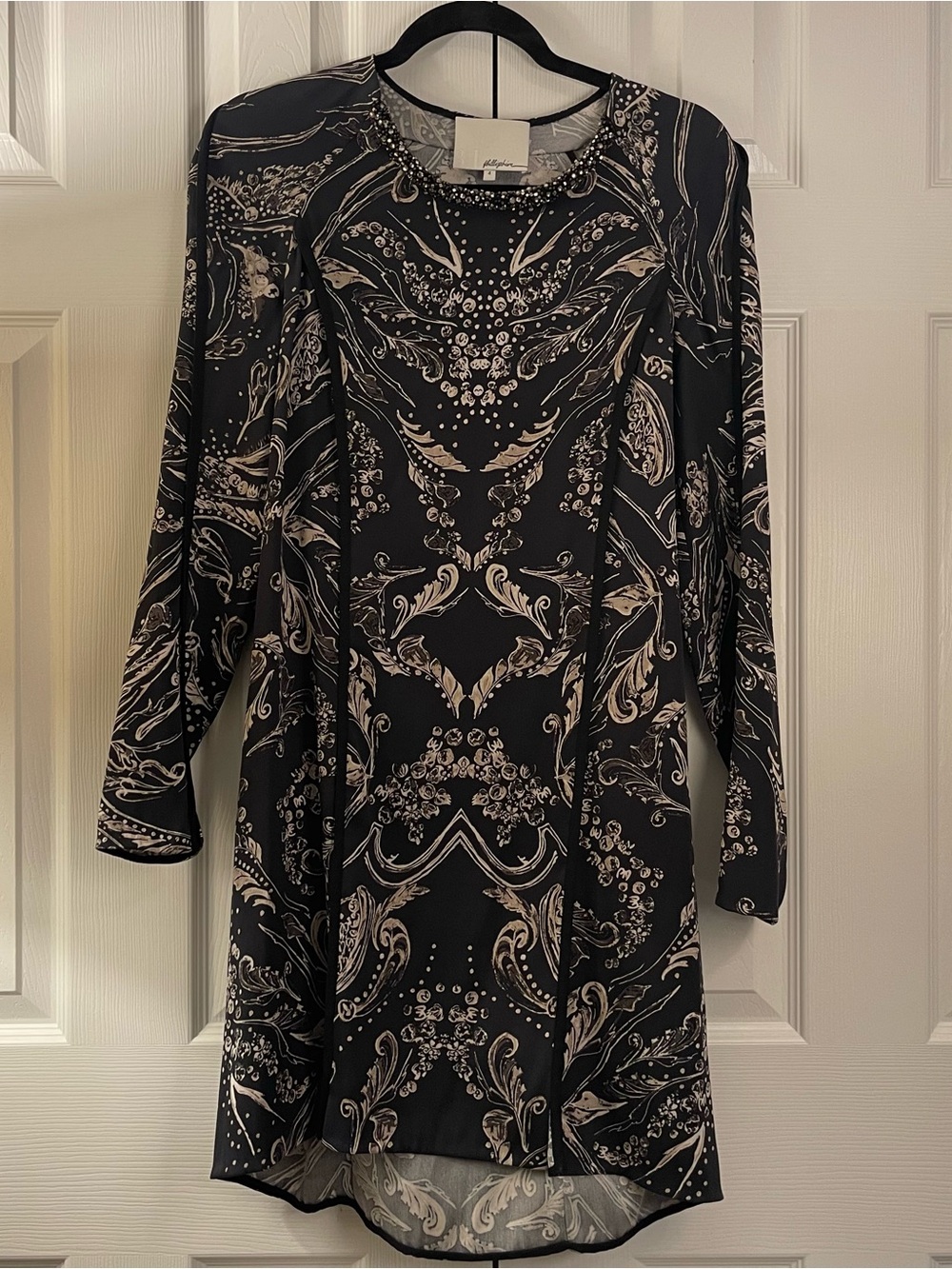 3.1 Phillip Lim Black and Cream Long-Sleeve Printed Shift Dress